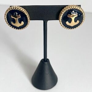 Trifari Shiny Gold and Enamel Post Back Anchor Earrings